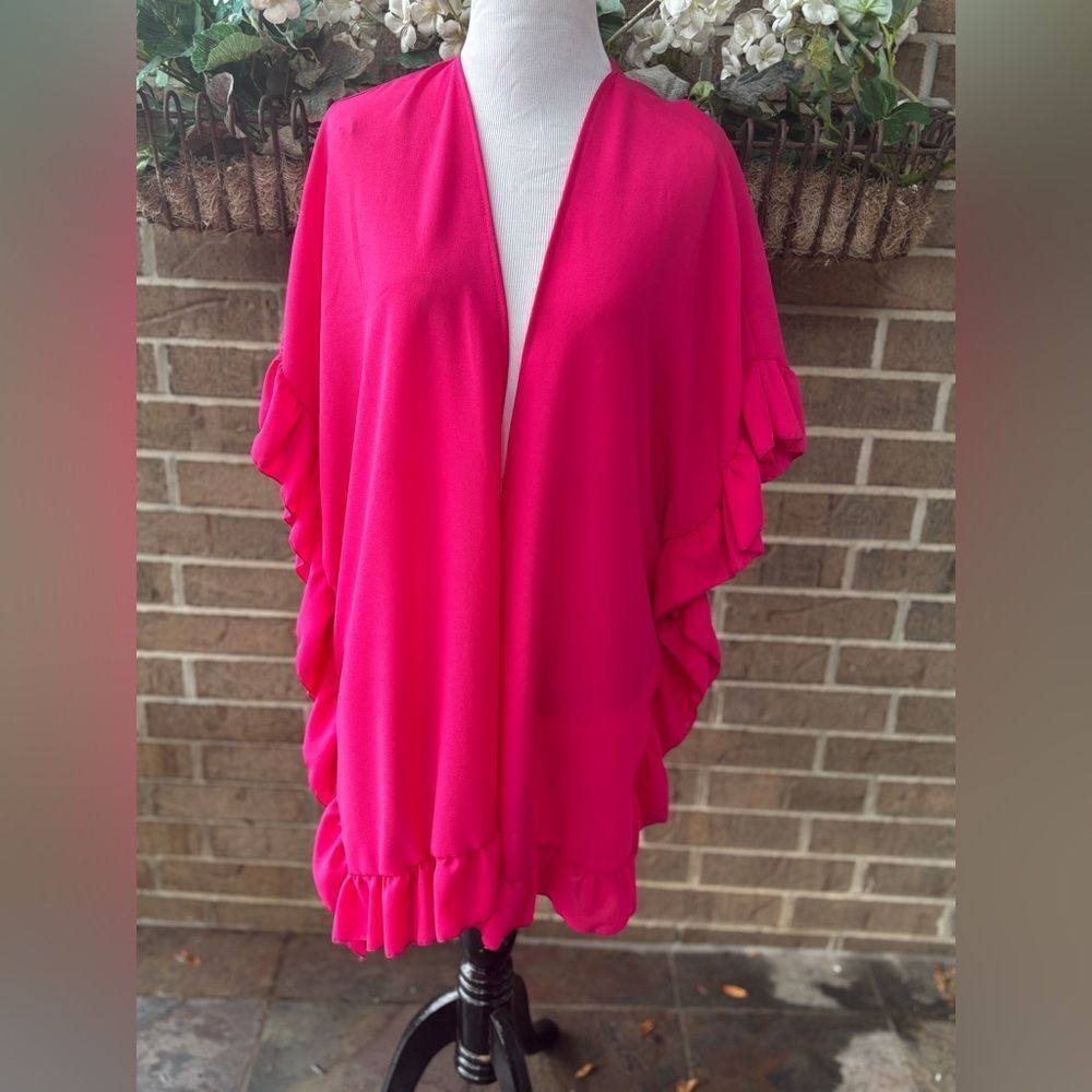 Bright Pink Ruffle Open-Front Women's Top